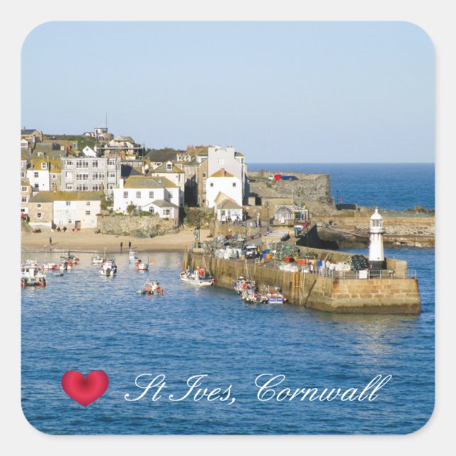 Sticker Carré Personnalisé Heart St Ives Harbour Pier Cornwall P (Devant)