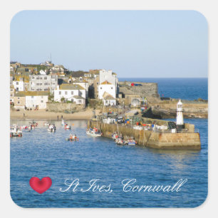 Sticker Carré Personnalisé Heart St Ives Harbour Pier Cornwall P