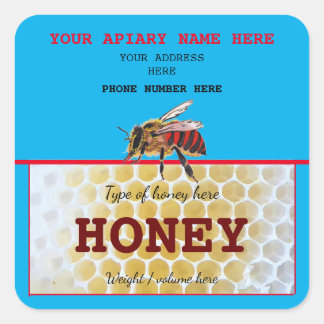 STICKER CARRÉ PERSONNALISÉ HONEY JAR ÉTIQUETTES. HOBBY BEEKEEPER