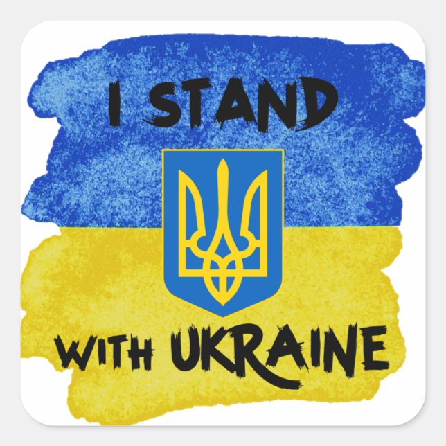 Sticker Carré Personnalisé I STAND AVEC UKRAINE soutien drapeau  (Devant)