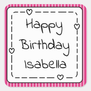Sticker Carré Personnalisé Joyeux anniversaire Whimsical Rose Gi