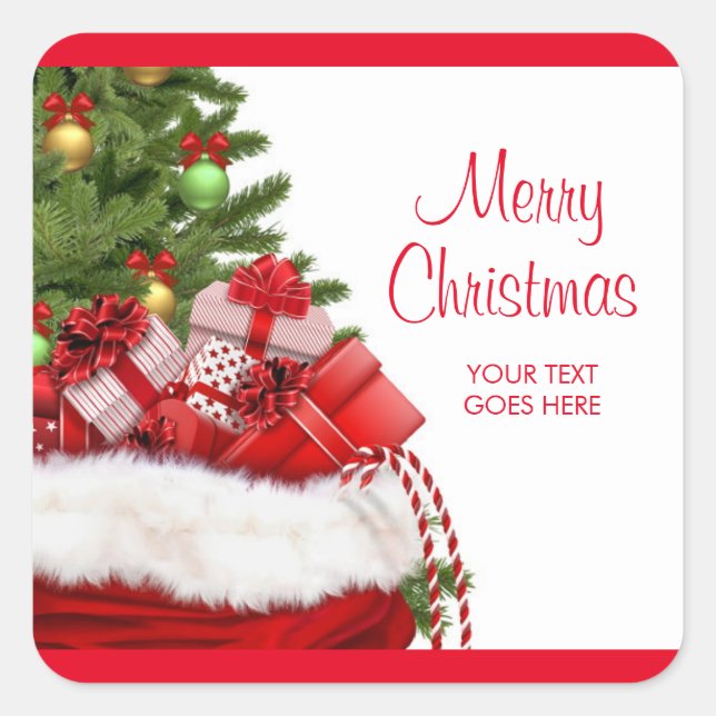 Sticker Carré Personnalisé Joyeux Noël Votre texte Cadeaux Modèl (Devant)