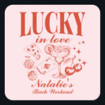 Sticker Carré Personnalisé Las Vegas Bachelorette Party<br><div class="desc">Créez une touche inoubliable pour votre soirée de bachelorette Las Vegas avec notre Sticker Carré personnalisé "Lucky in Love" de Las Vegas Bachelorette Party. Conçus avec des thèmes comme "Cocktail Social Club" et un vif motif de club social rouge et rose, ces autocollants ajoutent une touche de luxe à votre...</div>