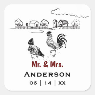 Sticker Carré Personnalisé M. et Mme Chicken Mariage agricole