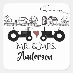 Sticker Carré Personnalisé M. et Mme Tractor Couple Farm LOVE
