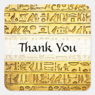 Sticker Carré Personnalisé "Merci" Hiéroglyphes égyptiens Jaune