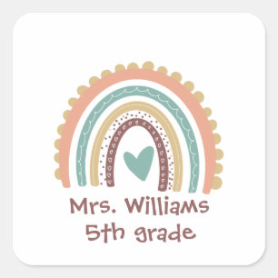 Sticker Carré Personnalisé Moderne Cute Rainbow Enseignant