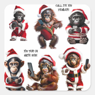 Sticker Carré Personnalisé Noël Singe Primate Ape Drôle Appelez-