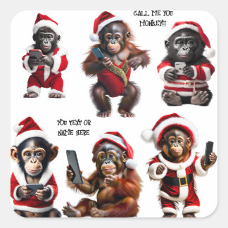 Sticker Carré Personnalisé Noël Singe Primate Ape Drôle Appelez-