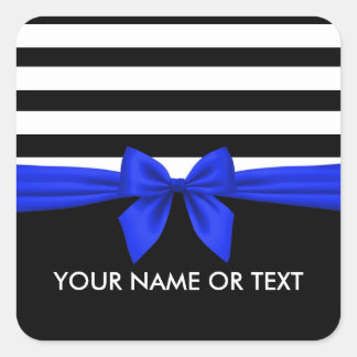 Sticker Carré Personnalisé noir, blanc Stripes festif Blue Bow