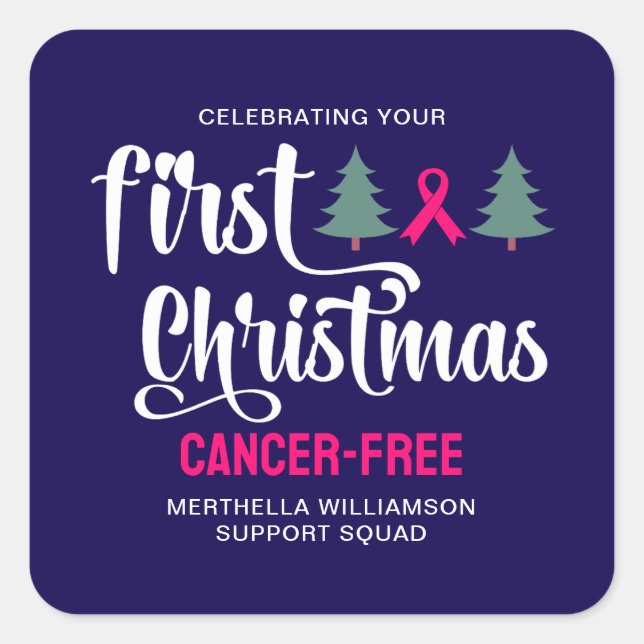 Sticker Carré Personnalisé PREMIER NOËL Cancer du sein Gratuit (Devant)