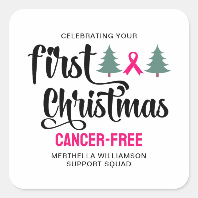 Sticker Carré Personnalisé PREMIER NOËL Cancer du sein Gratuit (Devant)