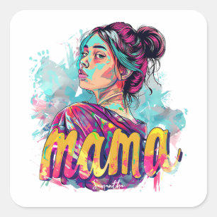 Sticker Carré Personnalisé Retro Mama Pop Art (13)