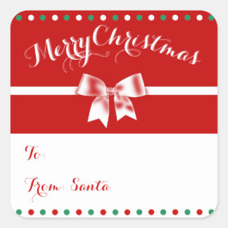 Sticker Carré Personnalisé Rouge Blanc Carré Noël Balises cadeau