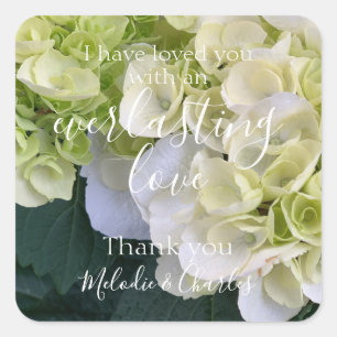 Sticker Carré Personnalisé White Hydrangea Élégant Mariage d'amo