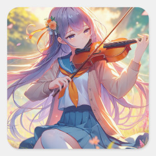 Sticker Carré Personnalisée Anime Girl Jouer le violon