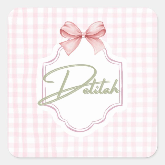 Sticker Carré Personnalisée Delilah Baby Girl Nursery En vichy (Devant)