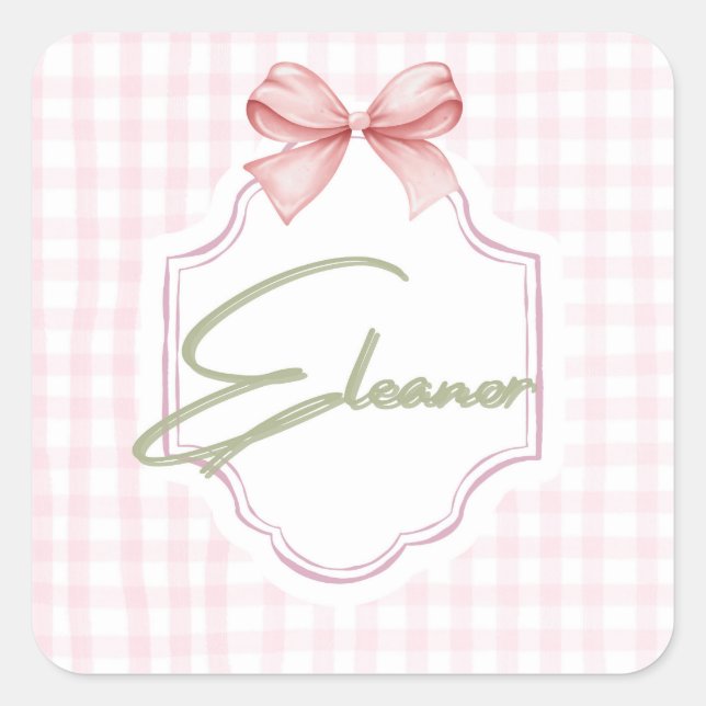 Sticker Carré Personnalisée Eleanor Baby Girl En vichy (Devant)