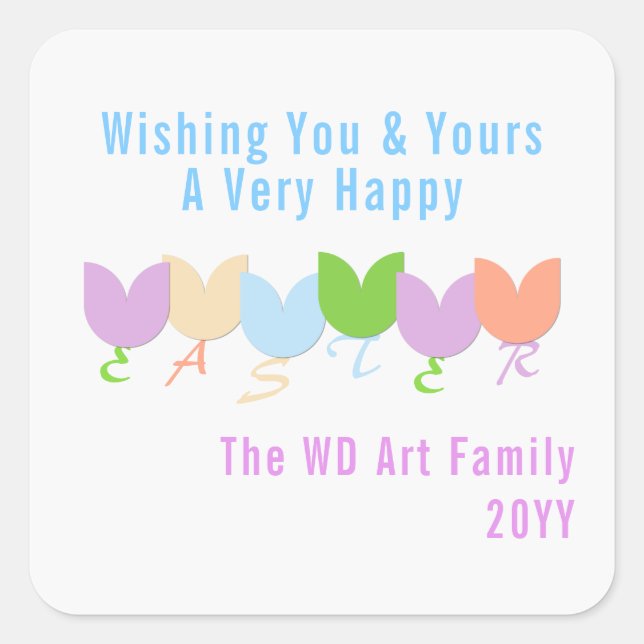 Sticker Carré Personnalisée Elégante Tulipes Printemps de Pâques (Devant)