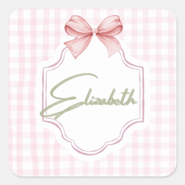 Sticker Carré Personnalisée Elizabeth Baby Girl Nursery En vichy (Devant)