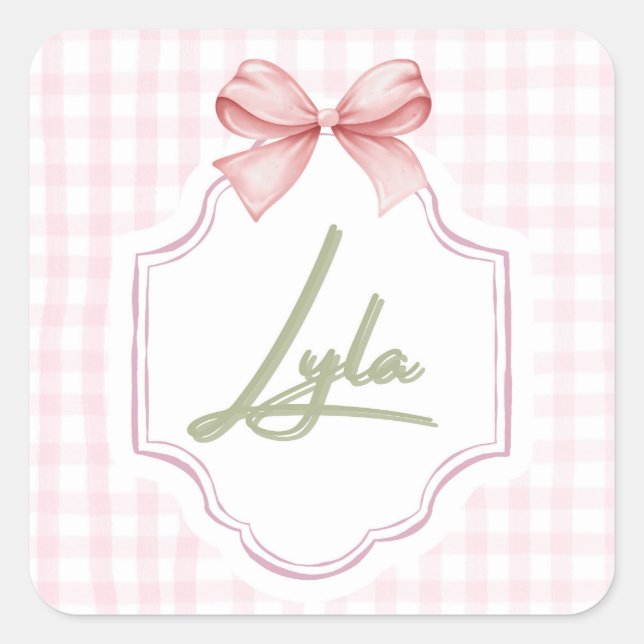 Sticker Carré Personnalisée Lyla Baby Girl Nursery Bow&En vichy (Devant)