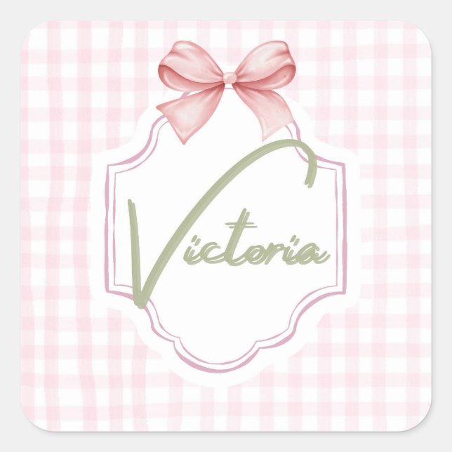 Sticker Carré Personnalisée Victoria Baby Girl Nursery Bow (Devant)