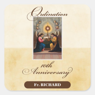 Sticker Carré Personnaliser, 10e anniversaire d'ordination Anges