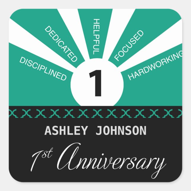 Sticker Carré Personnaliser, 1ère année Anniversaire de l'employ (Devant)