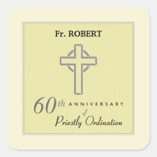 Sticker Carré Personnaliser, 60e anniversaire du prêtre Embossé