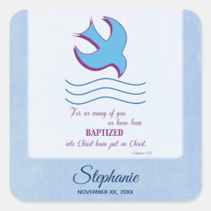 Sticker Carré Personnaliser, Adulte Baptême Dove on Blue