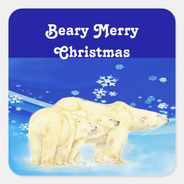Sticker Carré Personnaliser Beary Joyeux Ours polaires de Noël (Devant)