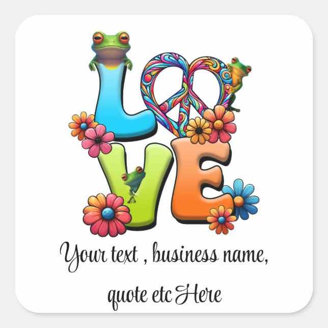 Sticker Carré Personnaliser Boho Frog Peace Super Hippie (Devant)