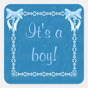 Sticker Carré Personnaliser C'est un garçon Baby shower Bleu ar