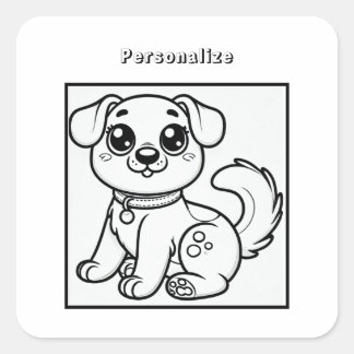 Sticker Carré Personnaliser Color Cute Dog