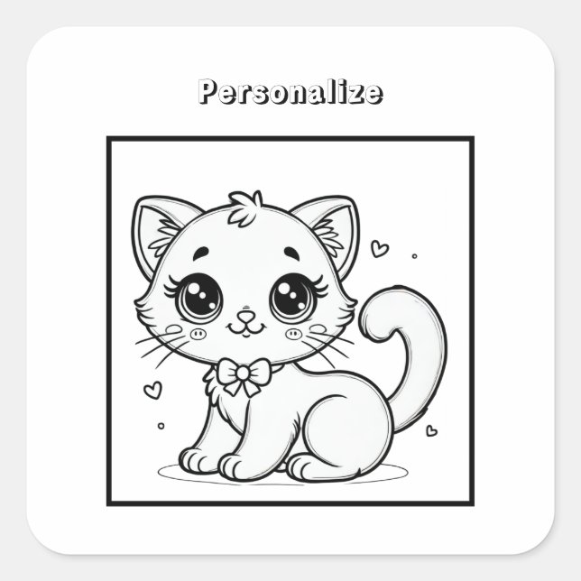 Sticker Carré Personnaliser Color Cute Kitty (Devant)