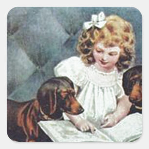 Sticker Carré Personnaliser Dachshunds avec enfants cadeaux d'ar