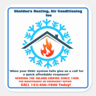 Sticker Carré Personnaliser HVAC Company Furnace AC Unit Advert 