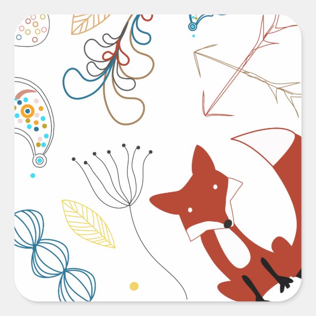 Sticker Carré Personnaliser le Motif Woodland Fox moderne (Devant)