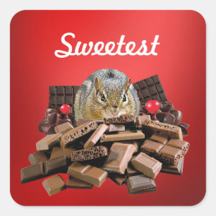 Sticker Carré Personnaliser le plus doux jour Chocolat Chipmunk