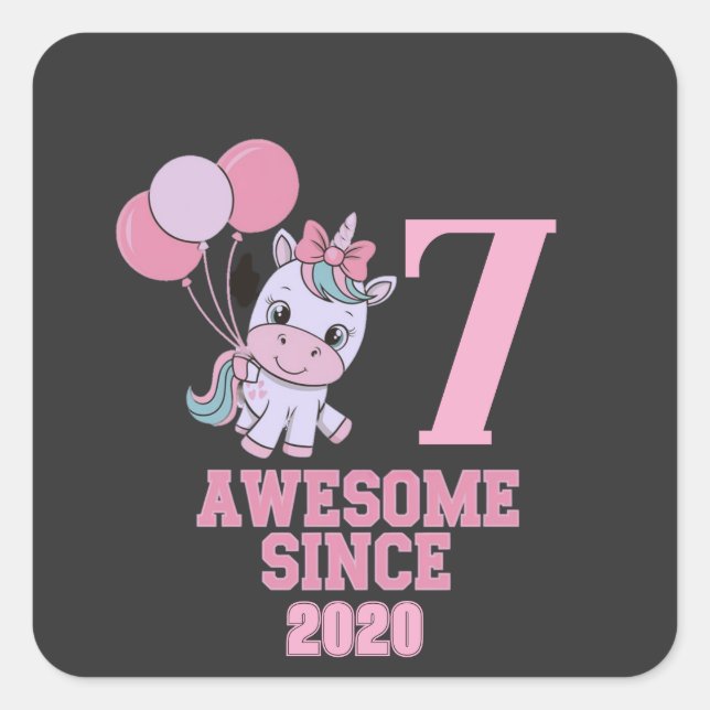 Sticker Carré Personnaliser Magique 7 ans Vieux Unicorn Annivers (Devant)