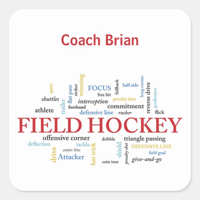 Sticker Carré Personnaliser, Merci d'entraîneur de hockey de ter (Devant)