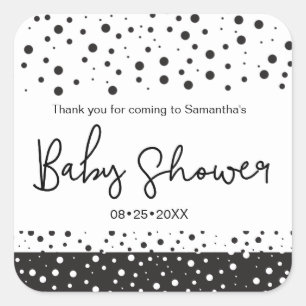 Sticker Carré Personnaliser, Noir, Blanc, Baby shower, Merci