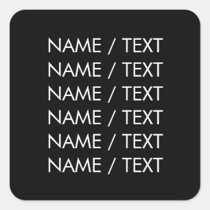 Sticker Carré Personnaliser Nom texte minimaliste élégant noir b