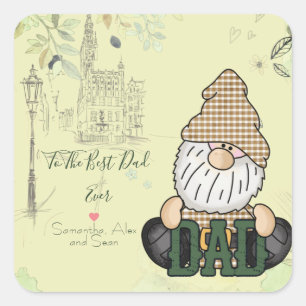Sticker Carré Personnaliser Papa Gnome Green Vintage Papa Cade