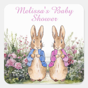 Sticker Carré Personnaliser Peter et Flopsy Baby shower ajouter