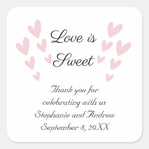 Sticker Carré Personnaliser Pink Heart Love Is Sweet Mariage