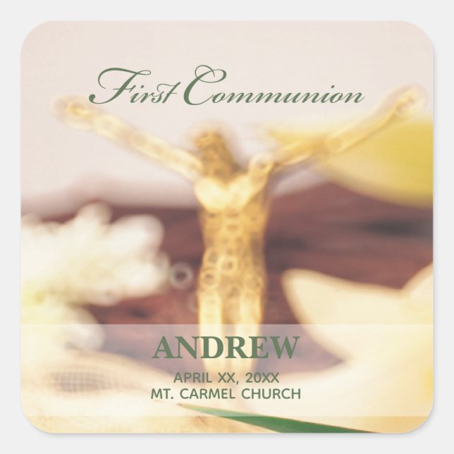 Sticker Carré Personnaliser, Première communion Félicitations (Devant)