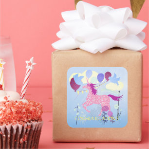 Sticker Carré Personnalité de la fête d'anniversaire de Unicorn