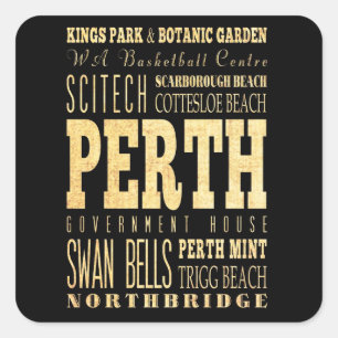 Sticker Carré Perth City Australie Typographie Art