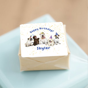 Sticker Carré Pet Birthday Dog Celebration   Blue